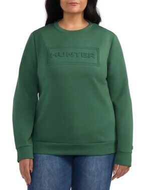 NEW Hunter Women Embossed Logo Pullover Top Sweatshirt NWT XL Green Soft